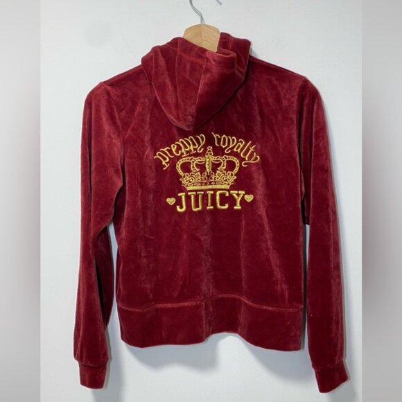 Juicy Couture Velour Zip Hoodie Garnet Red Classic Preppy Royal - Size L - Picture 3 of 8